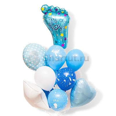 Композиция из шариков голубого цвета со стопой