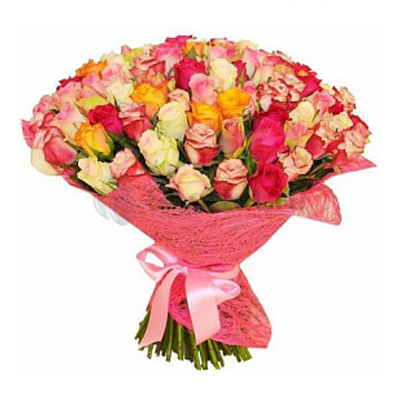 101 разноцветная кенийская роза 40 см