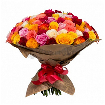 Букет из 101 разноцветной розы 60 см