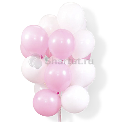 Облако воздушных бело-розовых нежных шаров 25 шт