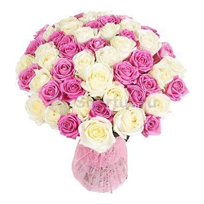 51 белая и розовая роза 40 см