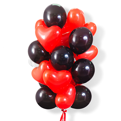 Облако черно-красных шаров с сердцами 30 шт