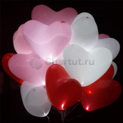 Светящиеся шары сердце с диодами «Ассорти» 25 шаров