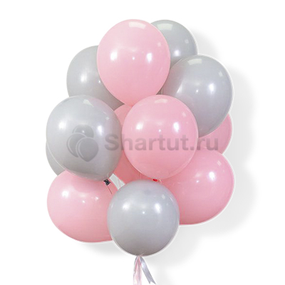 Облако воздушных серо-розовых шариков 20 шт