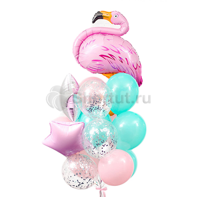 Композиция из шаров с фламинго и звездами