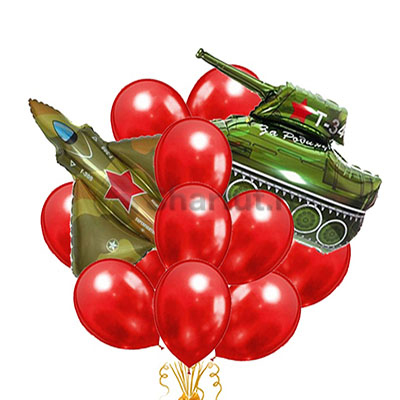 Красное облако с истребителем и танком