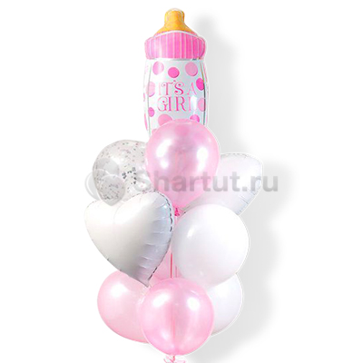 Розовая композиция из шаров с соской для девочки