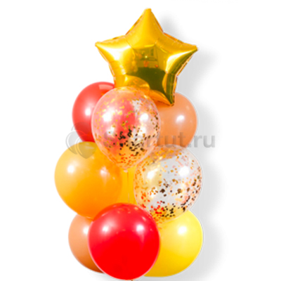 Композиция из шаров с золотой звездой и красными шарами