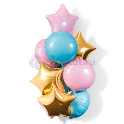 Композиция из шаров с золотыми и розовыми звездами