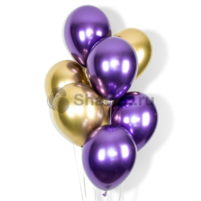 Облако фиолетовых и золотых хромированных шариков 20шт.