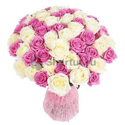 51 белая и розовая роза 60 см