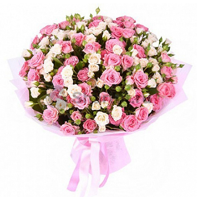 25 белых и розовых кустовых роз 60 см
