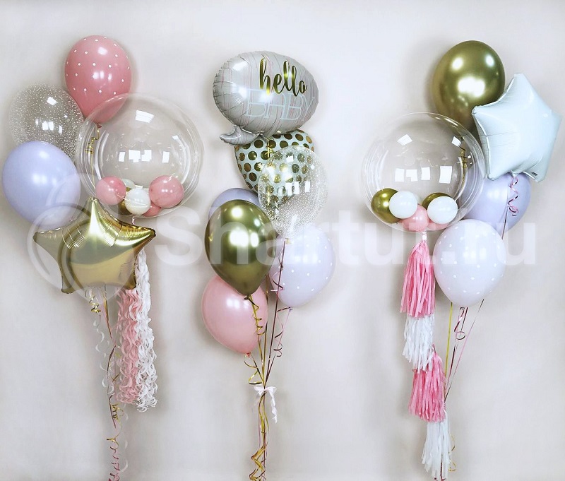 Сет из шаров на выписку с кристальными шарами bubbles и декором